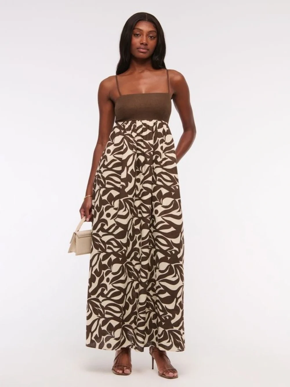 Abercrombie & Fitch Brown Cream Linen Blend Abstract Floral Maxi